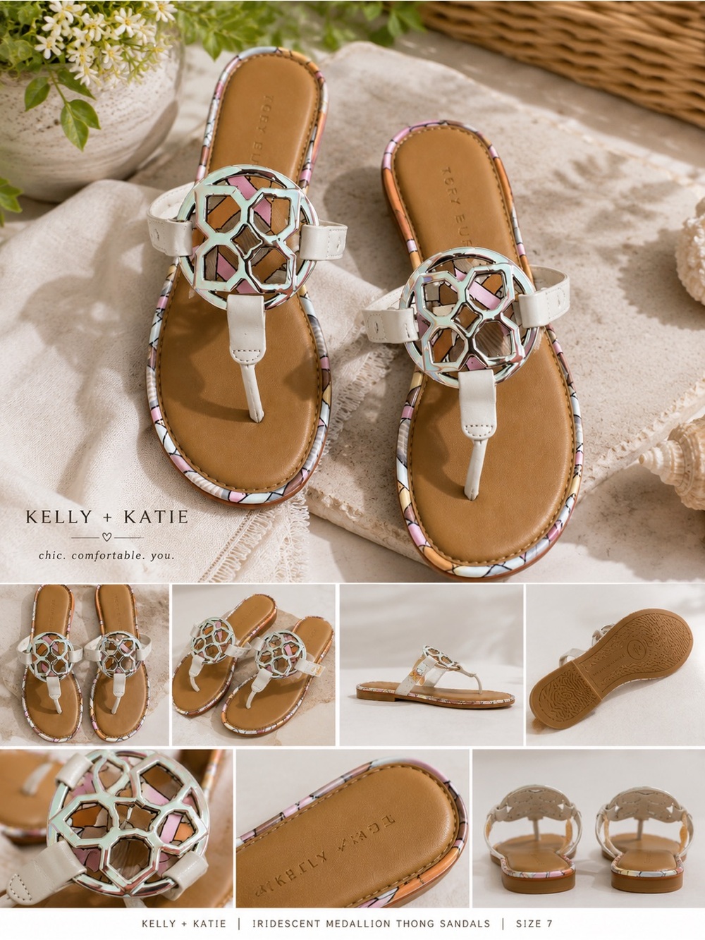 Kelly & Katie White Thong Sandals with Medallion
